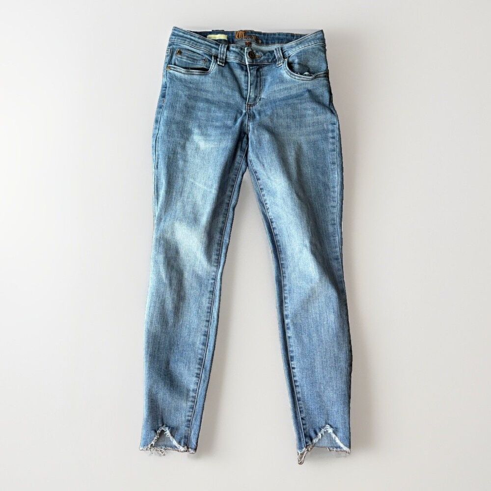 Kut from the Kloth Carlo Ankle Skinny Jeans Womens 8 Medium Wash Stretch Raw Hem